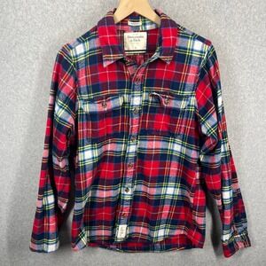 Abercrombie & Fitch Mens Muscle Fit Flannel Shirt Red Blue Plaid Cotton Large